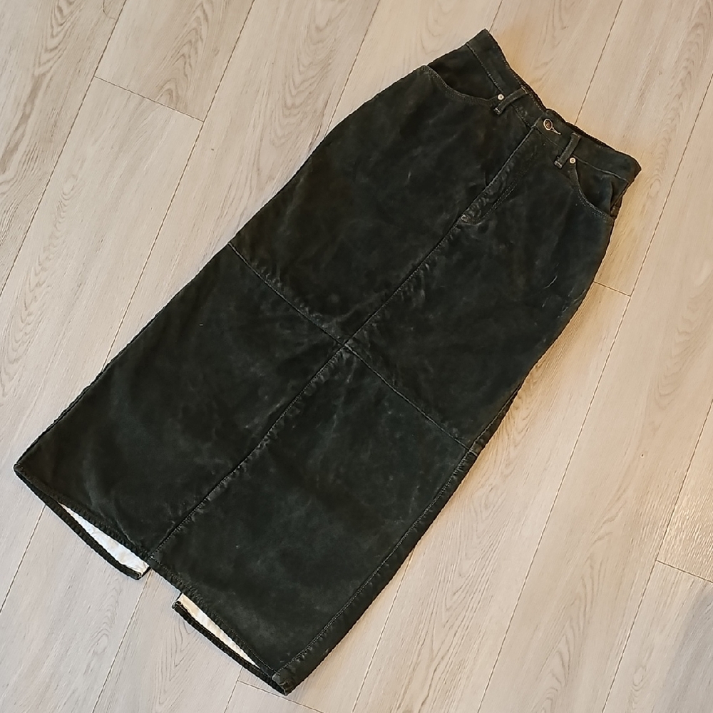 Vintage Skotts Suede Thick Green Leather Maxi‎ Skirt, Size Small